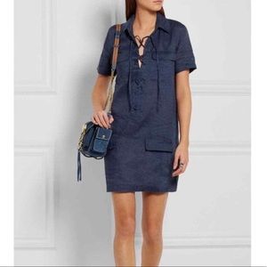 Equipment Navy Blue Linen Shirt Dress Swim Coverup